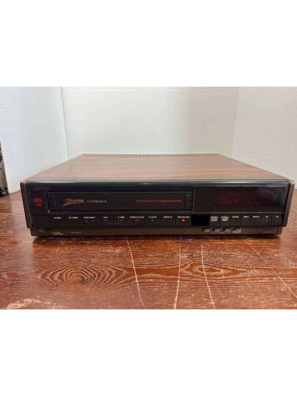 Vintage Zenith VRF255 4-Head VHS HQ VCR With On-Screen Programming & Woodgrain F